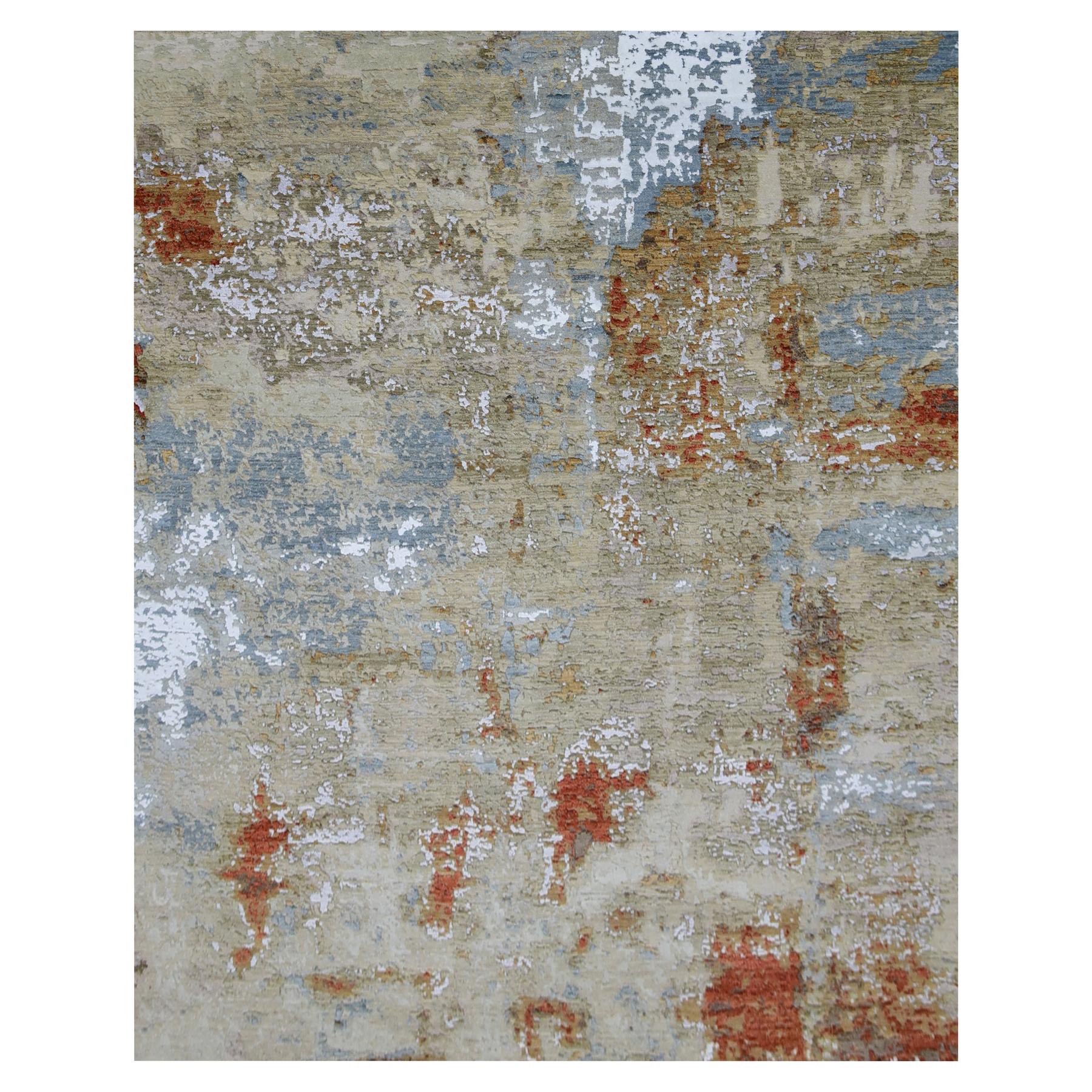 Whisper White With Tucson Red, Densely Woven, Abstract Design, Hand Knotted All Wool, Oriental Rug 